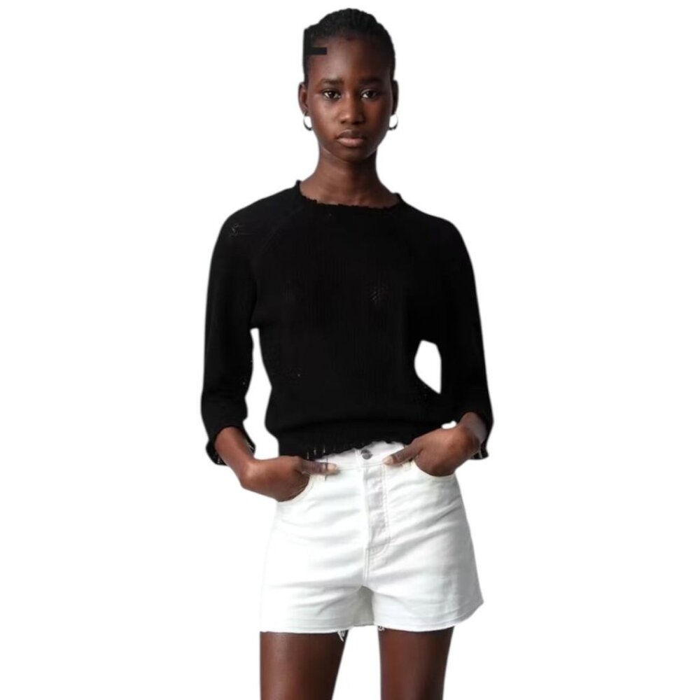 NWT Zadig & Voltaire Moria Dentelle Black Cotton Lace Sweater Large